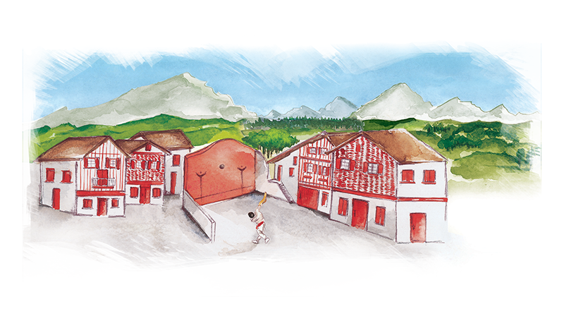 Illustration à l'aquarelle sur le pays basque pour packaging de chocolat